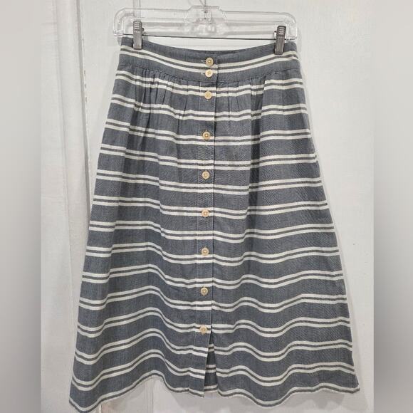 Madewell Palisade Button-Front Midi Skirt in  Stripe Size 2 - Picture 1 of 6
